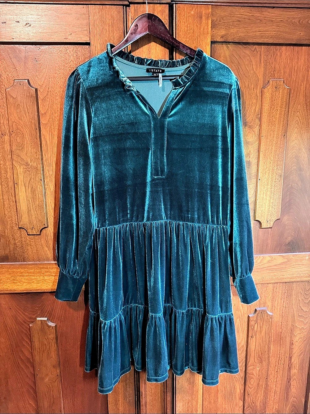 1.STATE Velvet Split V-Neck Tiered Shift Mini Dress Mini Dress XL